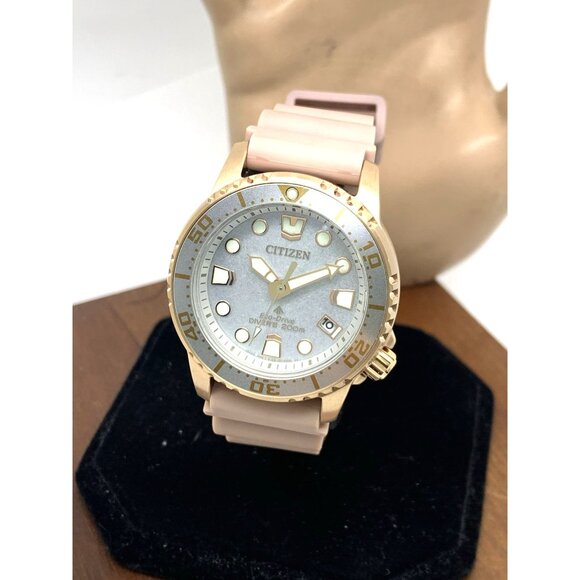 Citizen Women's Watch EO2023-00A Eco Drive Silver Dial Rose Gold Rubber Strap - Picture 14 of 15